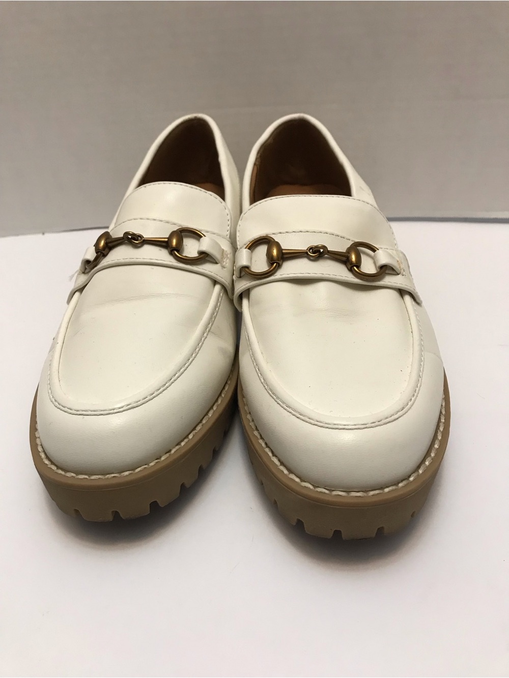 a new day off white Loafers with Gold Horsebit and Tan Lug Sole
